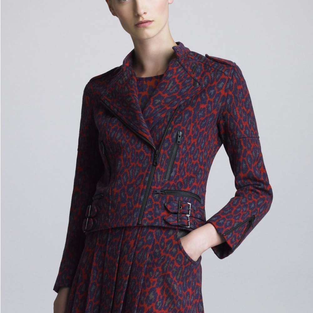 Christopher Kane Leopard Animal Print Wool Biker Moto Jacket